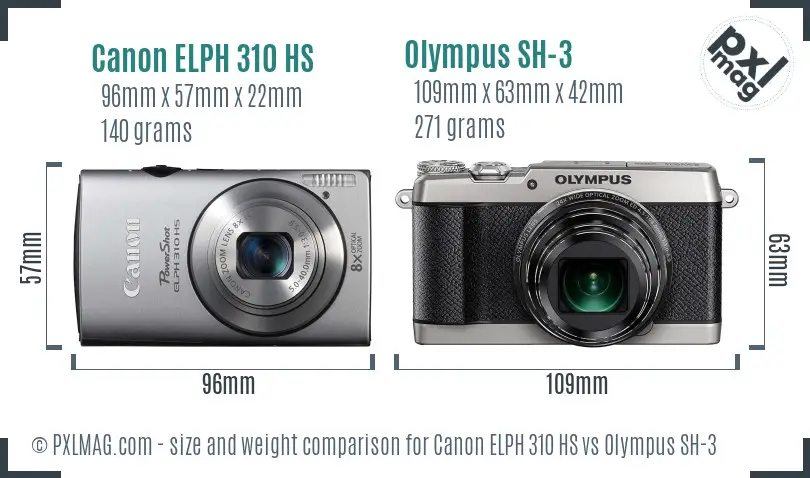Canon ELPH 310 HS vs Olympus SH-3 size comparison