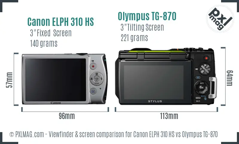 Canon ELPH 310 HS vs Olympus TG-870 Screen and Viewfinder comparison