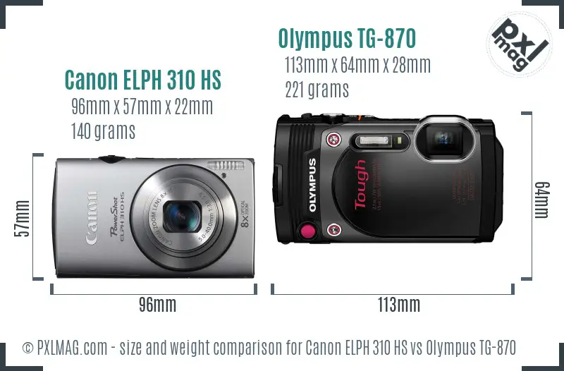 Canon ELPH 310 HS vs Olympus TG-870 size comparison