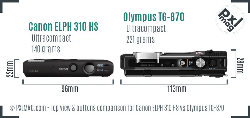 Canon ELPH 310 HS vs Olympus TG-870 top view buttons comparison