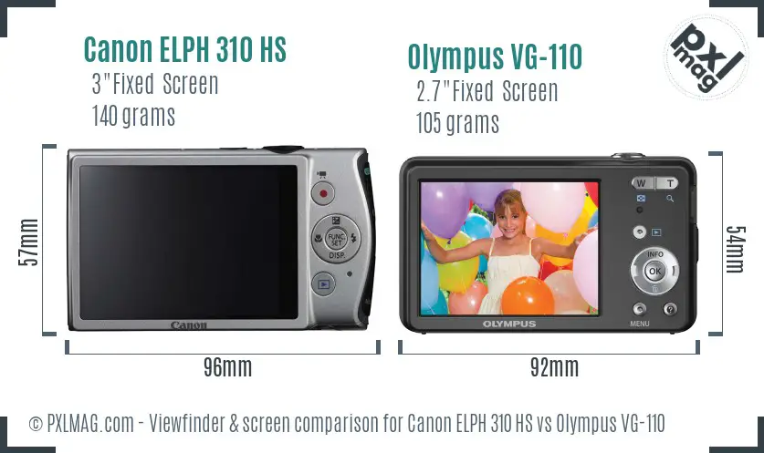 Canon ELPH 310 HS vs Olympus VG-110 Screen and Viewfinder comparison