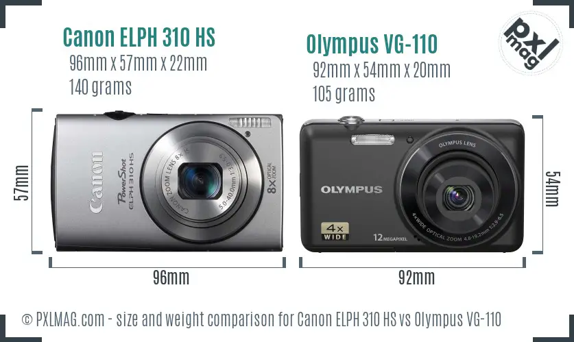 Canon ELPH 310 HS vs Olympus VG-110 size comparison
