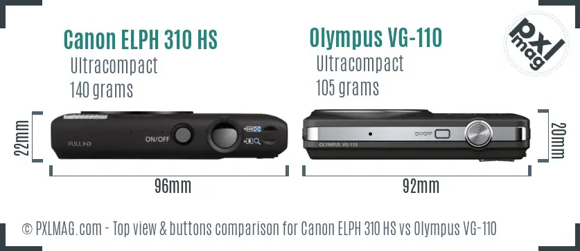 Canon ELPH 310 HS vs Olympus VG-110 top view buttons comparison