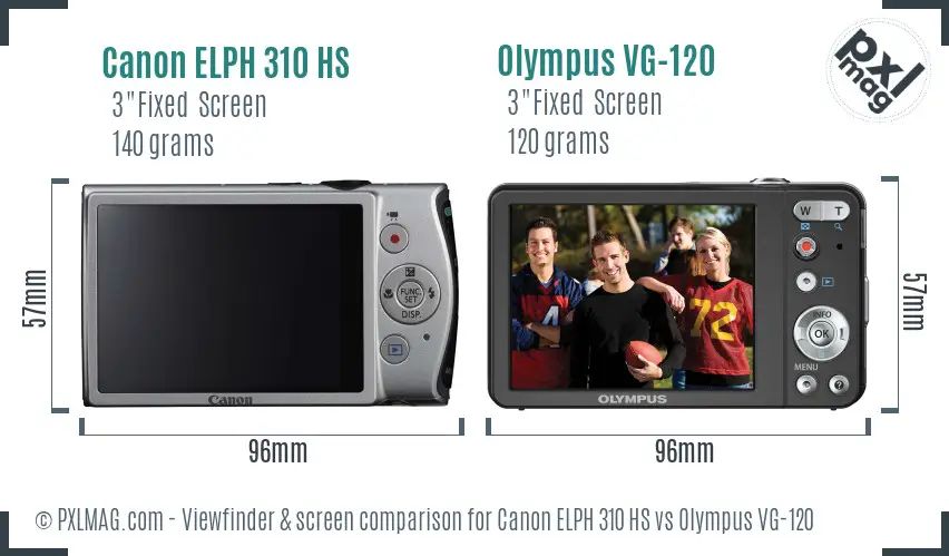 Canon ELPH 310 HS vs Olympus VG-120 Screen and Viewfinder comparison
