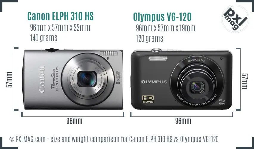 Canon ELPH 310 HS vs Olympus VG-120 size comparison