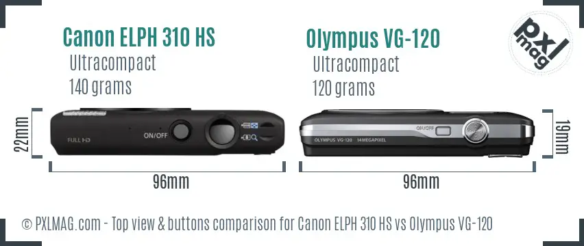 Canon ELPH 310 HS vs Olympus VG-120 top view buttons comparison
