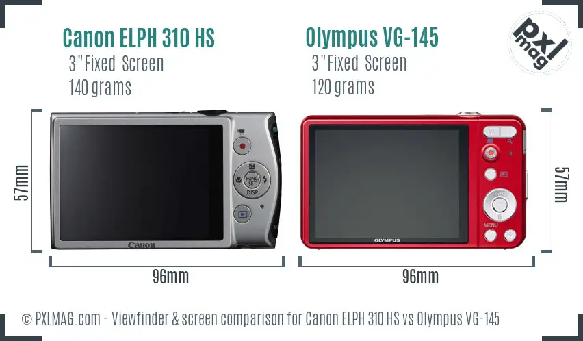 Canon ELPH 310 HS vs Olympus VG-145 Screen and Viewfinder comparison