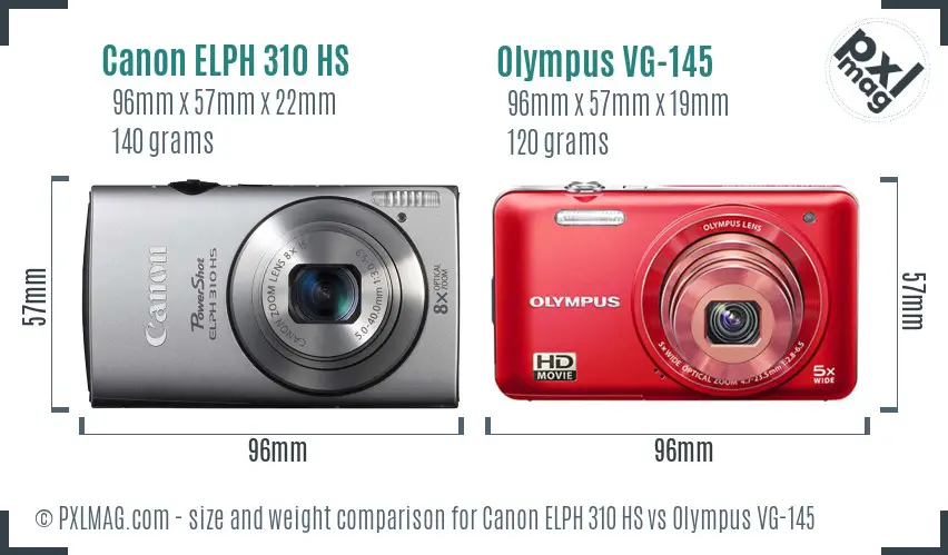 Canon ELPH 310 HS vs Olympus VG-145 size comparison