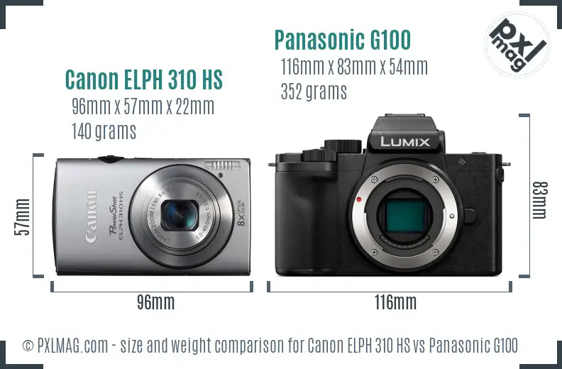 Canon ELPH 310 HS vs Panasonic G100 size comparison
