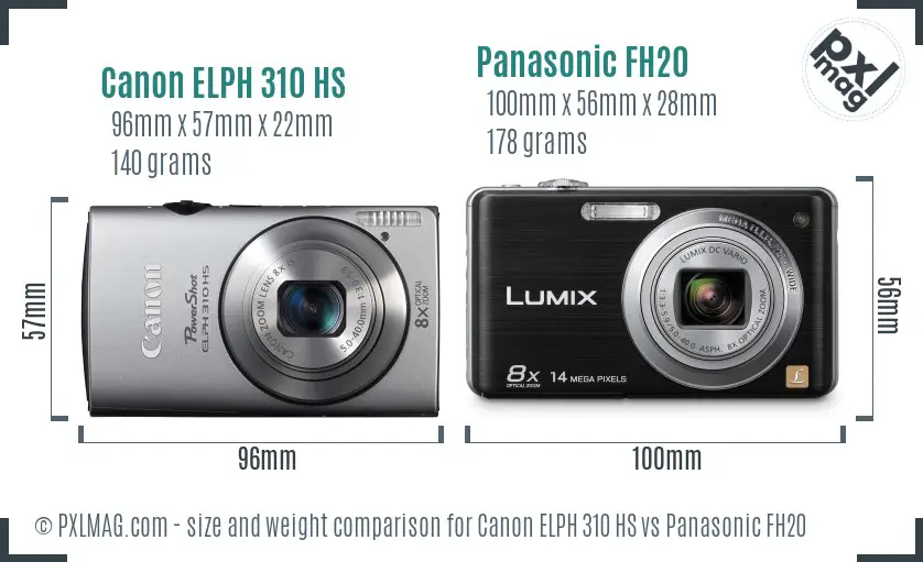 Canon ELPH 310 HS vs Panasonic FH20 size comparison