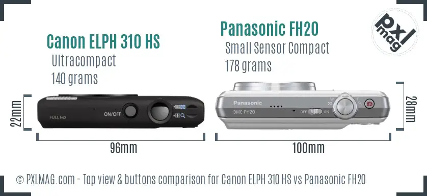 Canon ELPH 310 HS vs Panasonic FH20 top view buttons comparison