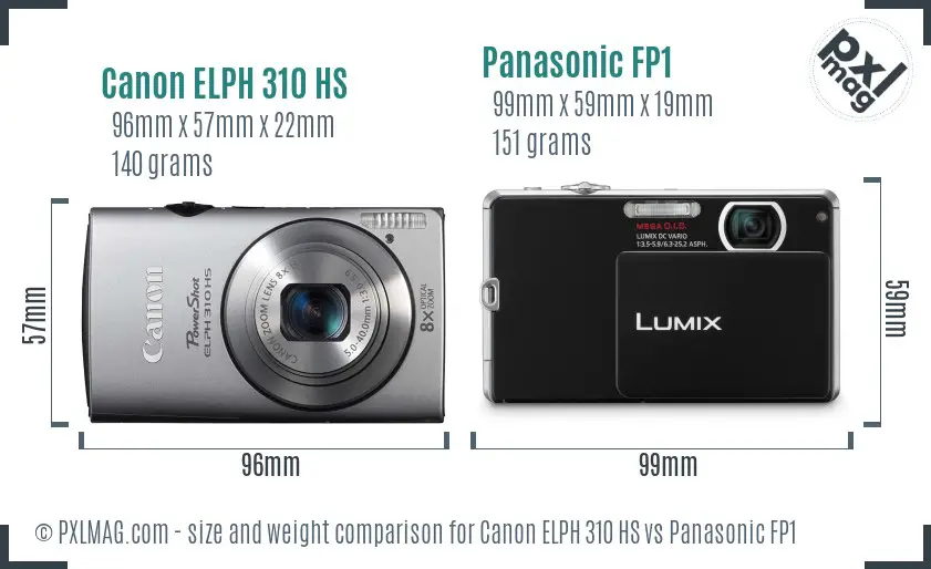 Canon ELPH 310 HS vs Panasonic FP1 size comparison Canon ELPH 310 HS vs Panasonic FP1 size comparison