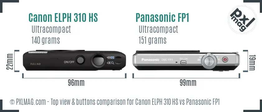Canon ELPH 310 HS vs Panasonic FP1 top view buttons comparison Canon ELPH 310 HS vs Panasonic FP1 top view buttons comparison