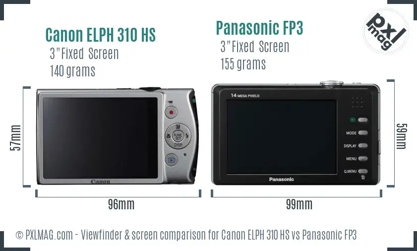 Canon ELPH 310 HS vs Panasonic FP3 Screen and Viewfinder comparison