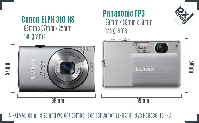 Canon ELPH 310 HS vs Panasonic FP3 size comparison