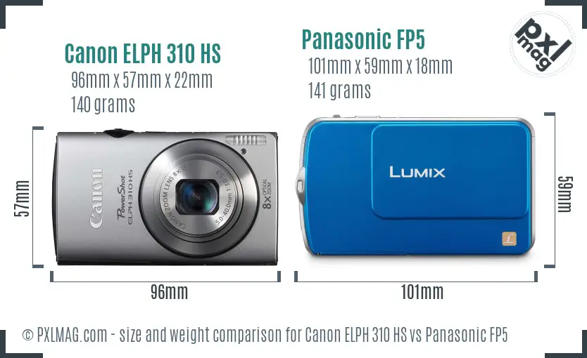 Canon ELPH 310 HS vs Panasonic FP5 size comparison