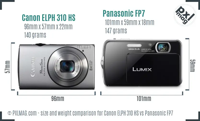 Canon ELPH 310 HS vs Panasonic FP7 size comparison