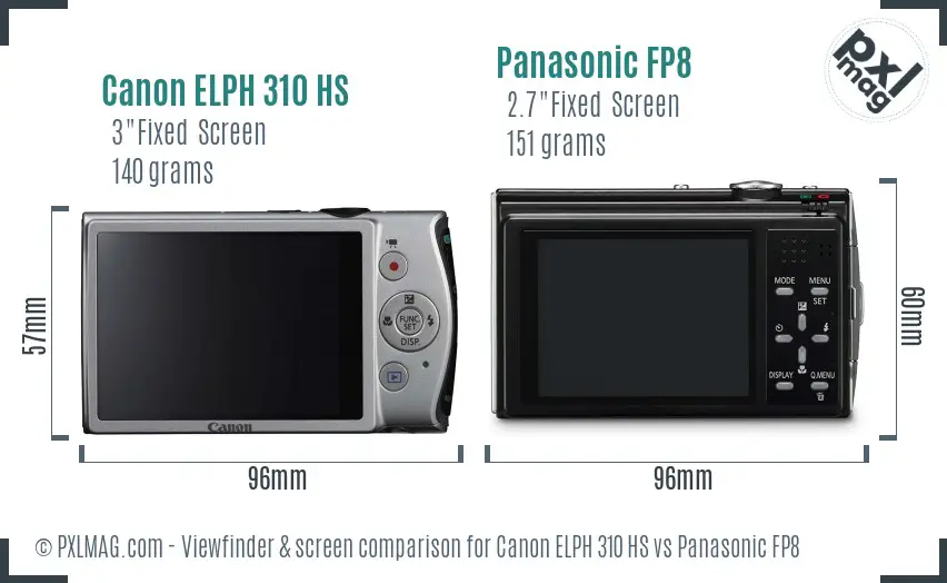 Canon ELPH 310 HS vs Panasonic FP8 Screen and Viewfinder comparison