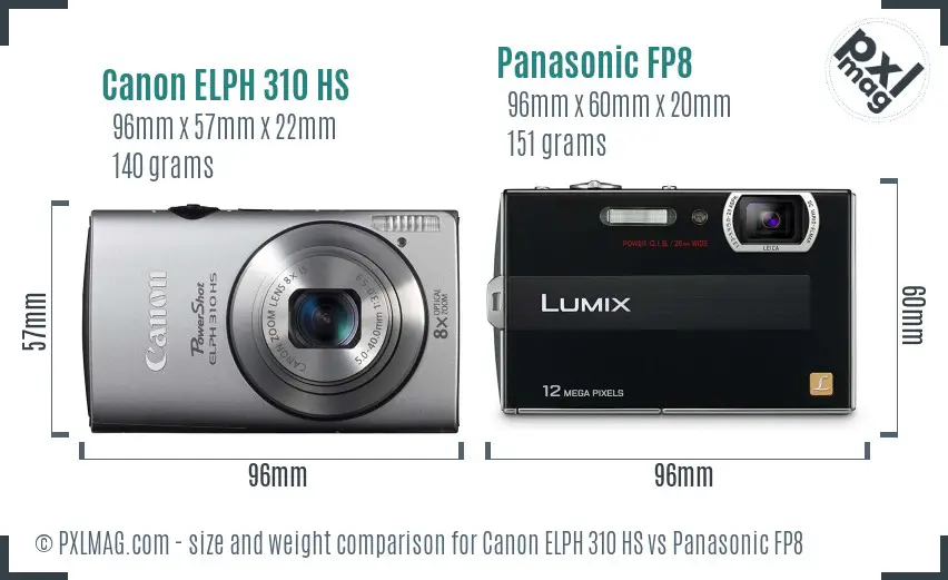 Canon ELPH 310 HS vs Panasonic FP8 size comparison