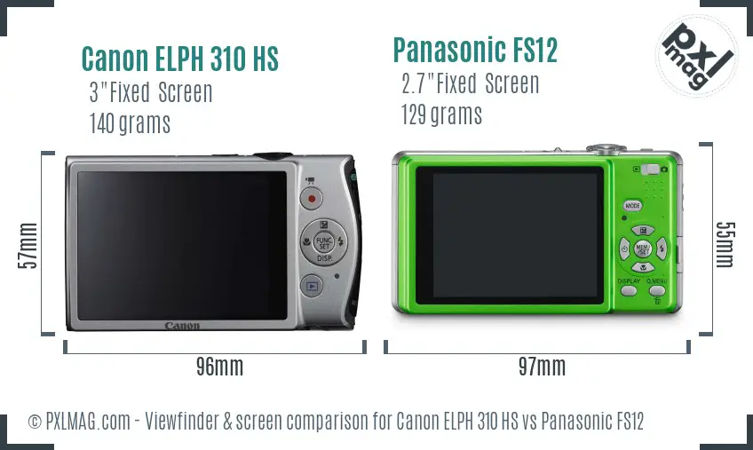 Canon ELPH 310 HS vs Panasonic FS12 Screen and Viewfinder comparison