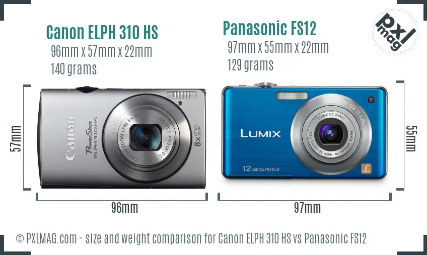 Canon ELPH 310 HS vs Panasonic FS12 size comparison