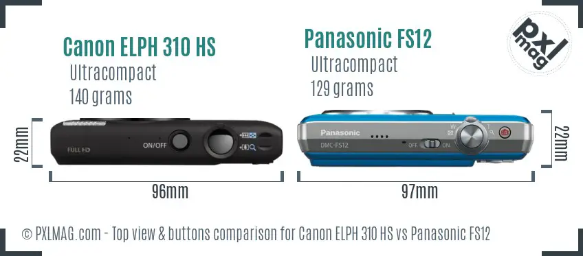 Canon ELPH 310 HS vs Panasonic FS12 top view buttons comparison