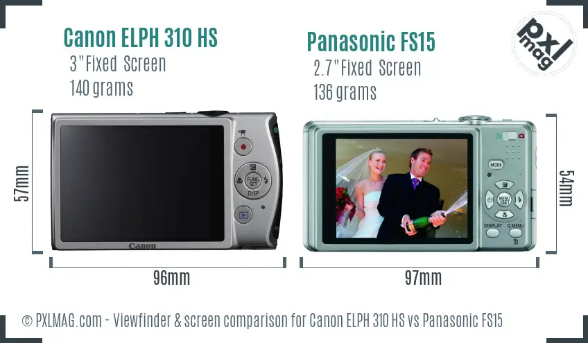 Canon ELPH 310 HS vs Panasonic FS15 Screen and Viewfinder comparison