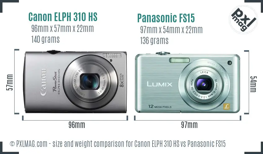 Canon ELPH 310 HS vs Panasonic FS15 size comparison