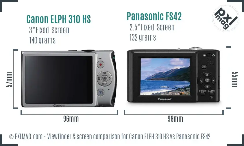 Canon ELPH 310 HS vs Panasonic FS42 Screen and Viewfinder comparison