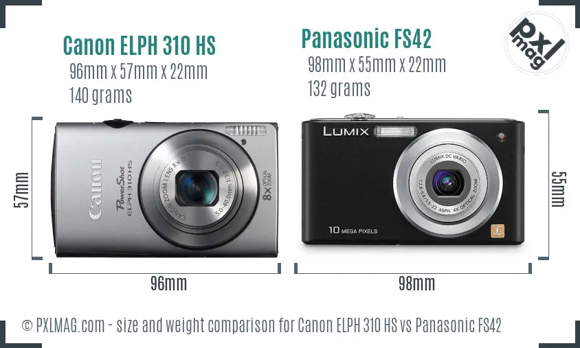 Canon ELPH 310 HS vs Panasonic FS42 size comparison
