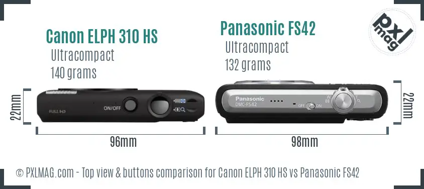 Canon ELPH 310 HS vs Panasonic FS42 top view buttons comparison