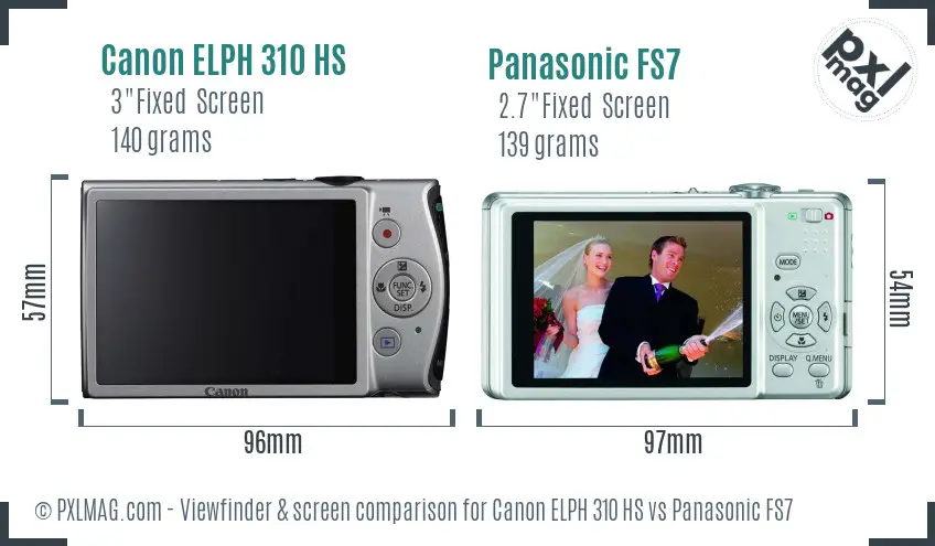 Canon ELPH 310 HS vs Panasonic FS7 Screen and Viewfinder comparison