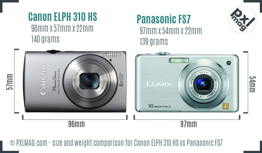 Canon ELPH 310 HS vs Panasonic FS7 size comparison