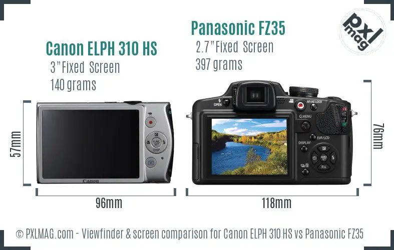 Canon ELPH 310 HS vs Panasonic FZ35 Screen and Viewfinder comparison