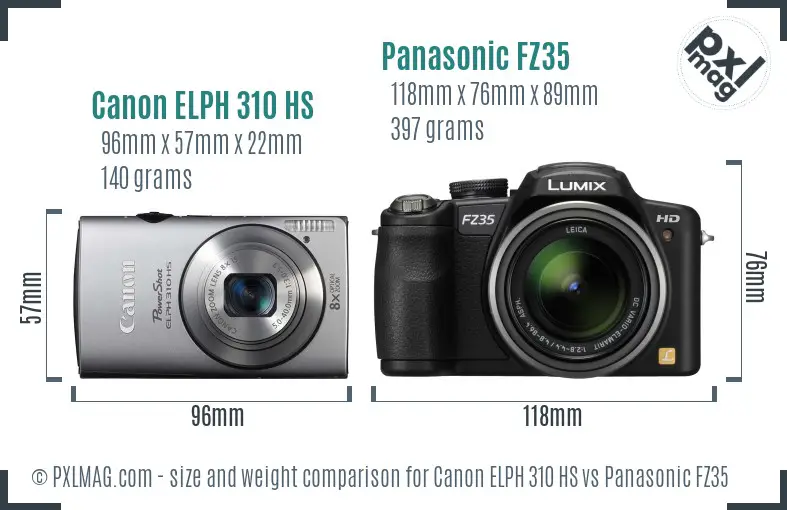 Canon ELPH 310 HS vs Panasonic FZ35 size comparison