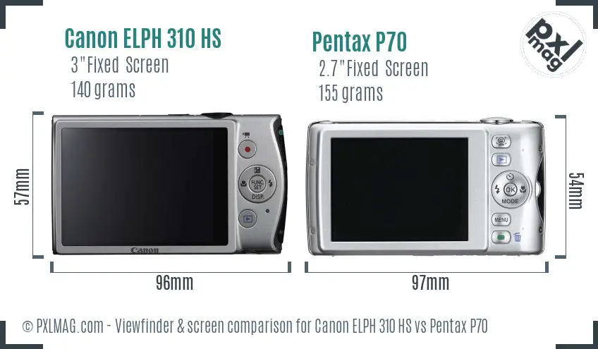 Canon ELPH 310 HS vs Pentax P70 Screen and Viewfinder comparison