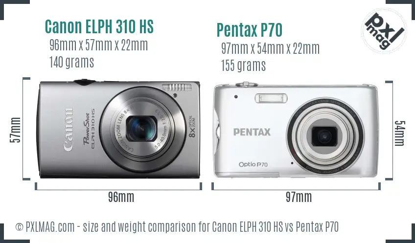Canon ELPH 310 HS vs Pentax P70 size comparison