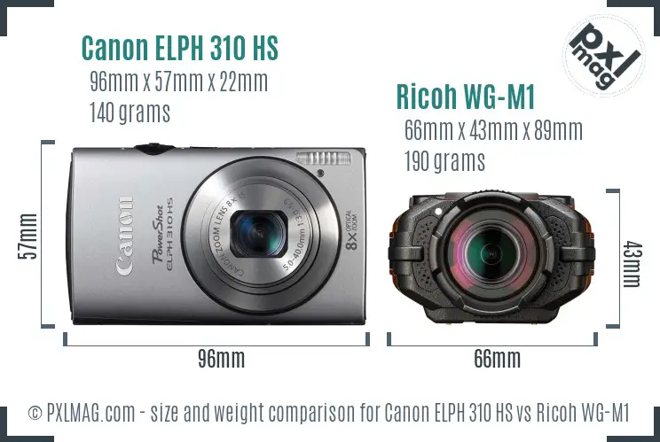 Canon ELPH 310 HS vs Ricoh WG-M1 size comparison