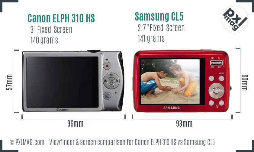 Canon ELPH 310 HS vs Samsung CL5 Screen and Viewfinder comparison