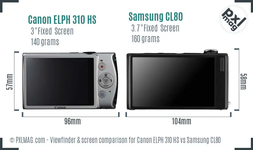 Canon ELPH 310 HS vs Samsung CL80 Screen and Viewfinder comparison