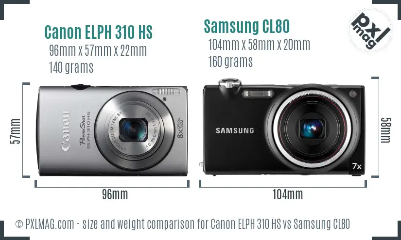 Canon ELPH 310 HS vs Samsung CL80 size comparison