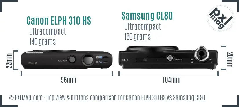 Canon ELPH 310 HS vs Samsung CL80 top view buttons comparison
