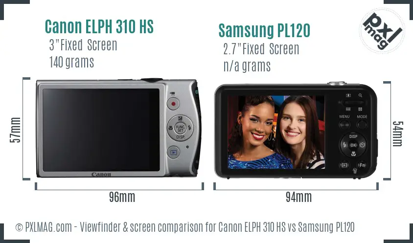 Canon ELPH 310 HS vs Samsung PL120 Screen and Viewfinder comparison