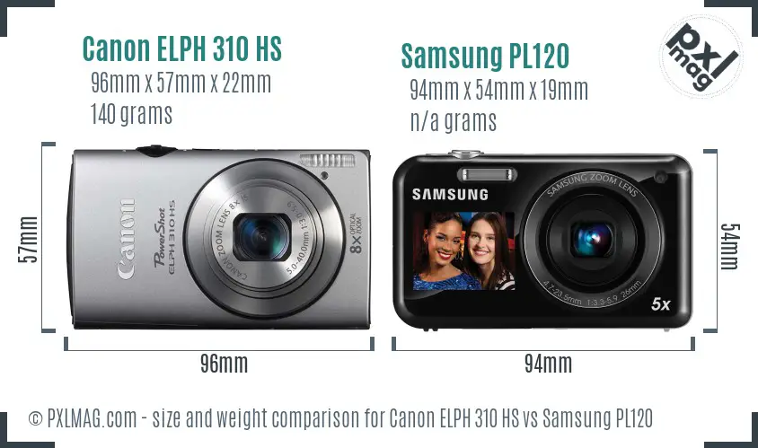 Canon ELPH 310 HS vs Samsung PL120 size comparison