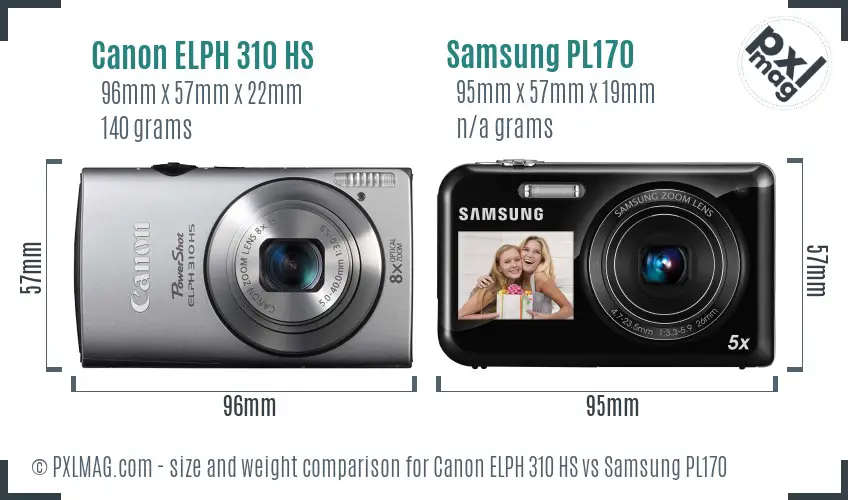 Canon ELPH 310 HS vs Samsung PL170 size comparison