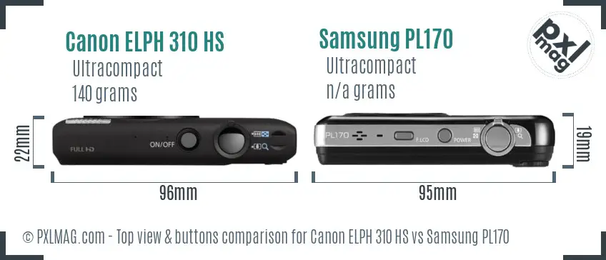 Canon ELPH 310 HS vs Samsung PL170 top view buttons comparison