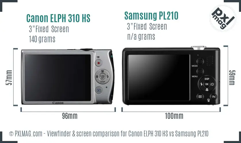 Canon ELPH 310 HS vs Samsung PL210 Screen and Viewfinder comparison