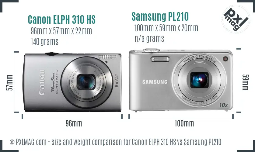 Canon ELPH 310 HS vs Samsung PL210 size comparison