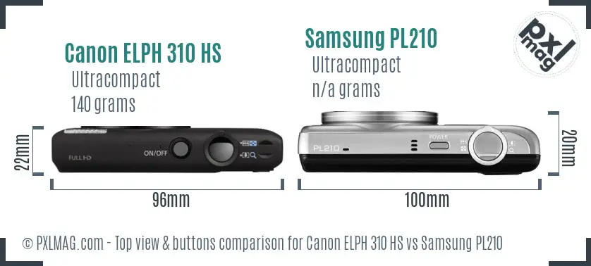 Canon ELPH 310 HS vs Samsung PL210 top view buttons comparison