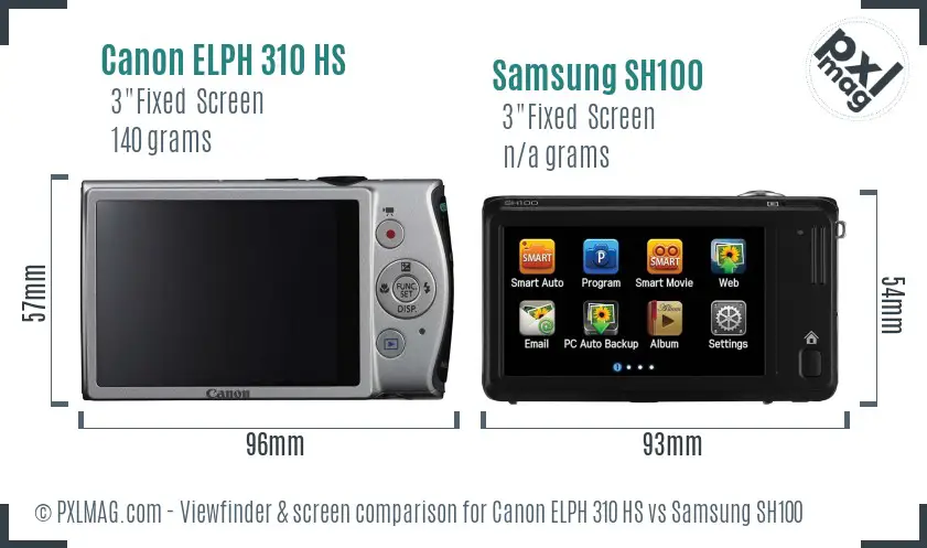 Canon ELPH 310 HS vs Samsung SH100 Screen and Viewfinder comparison